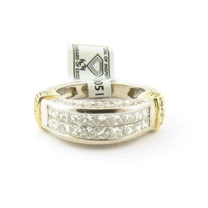 IGI Certified 14K White Yellow Gold Square Modified Brilliant Diamond Ring #7174
